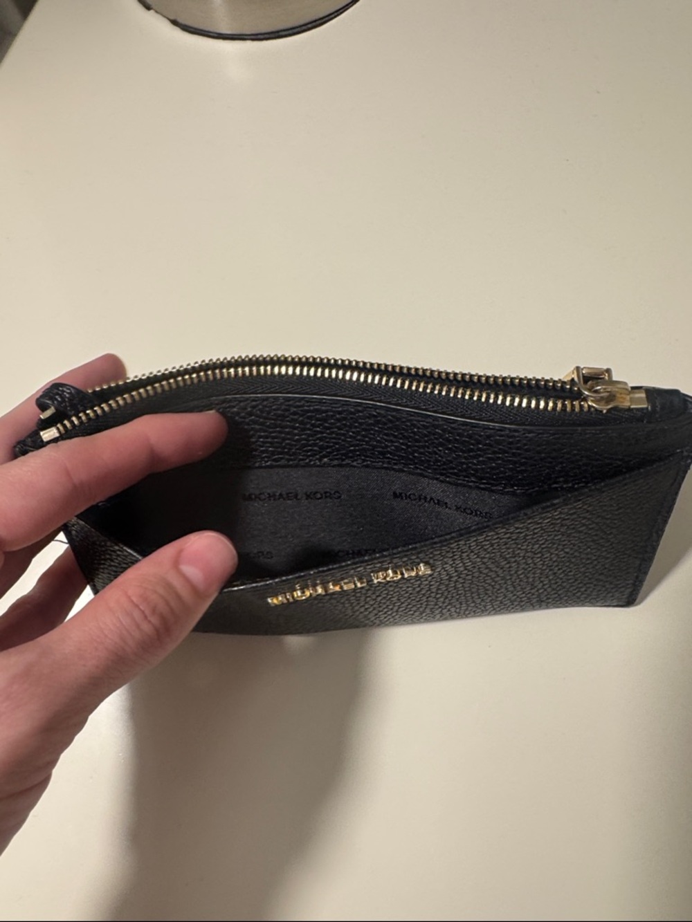 Michael Kors Black Pebbled Leather Zip Card Wallet with Gold Hardware - Picture 6 of 7